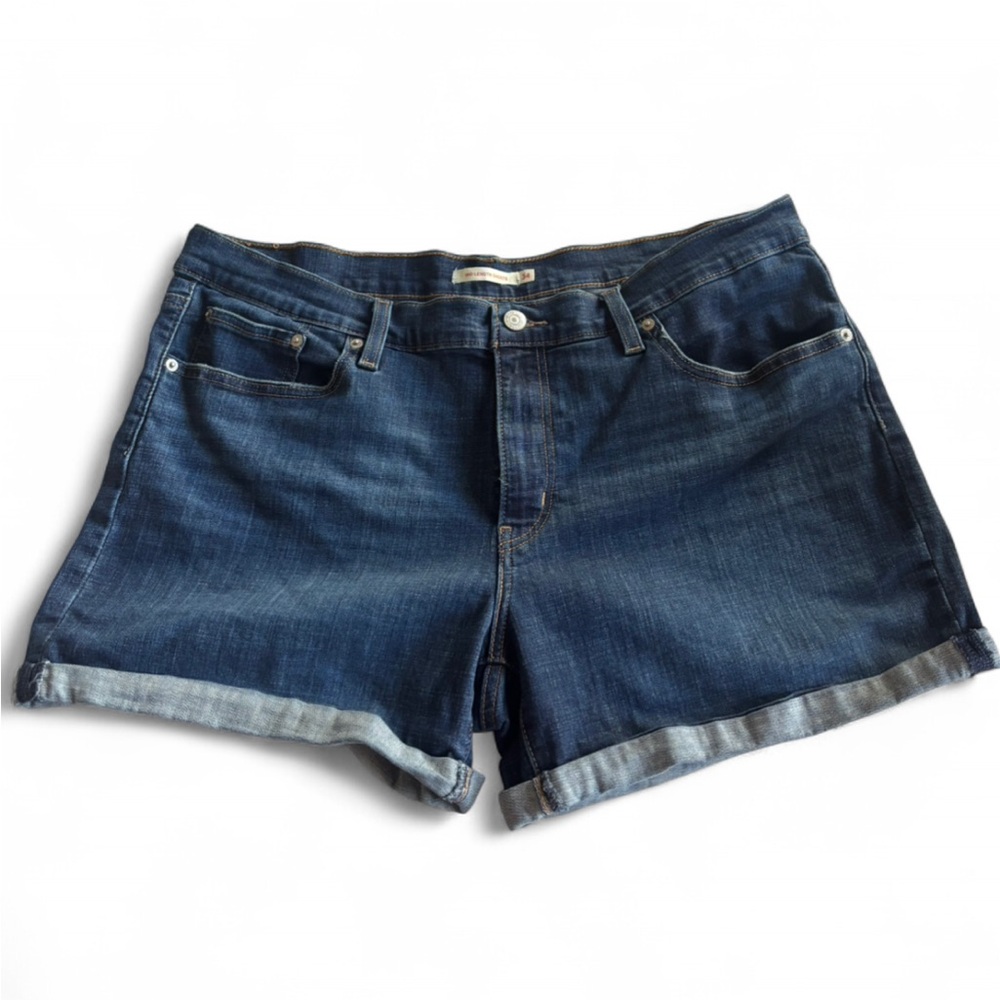 Levi’s Mid Length Denim Shorts Size 34 Dark Wash Cuffed Hem Classic